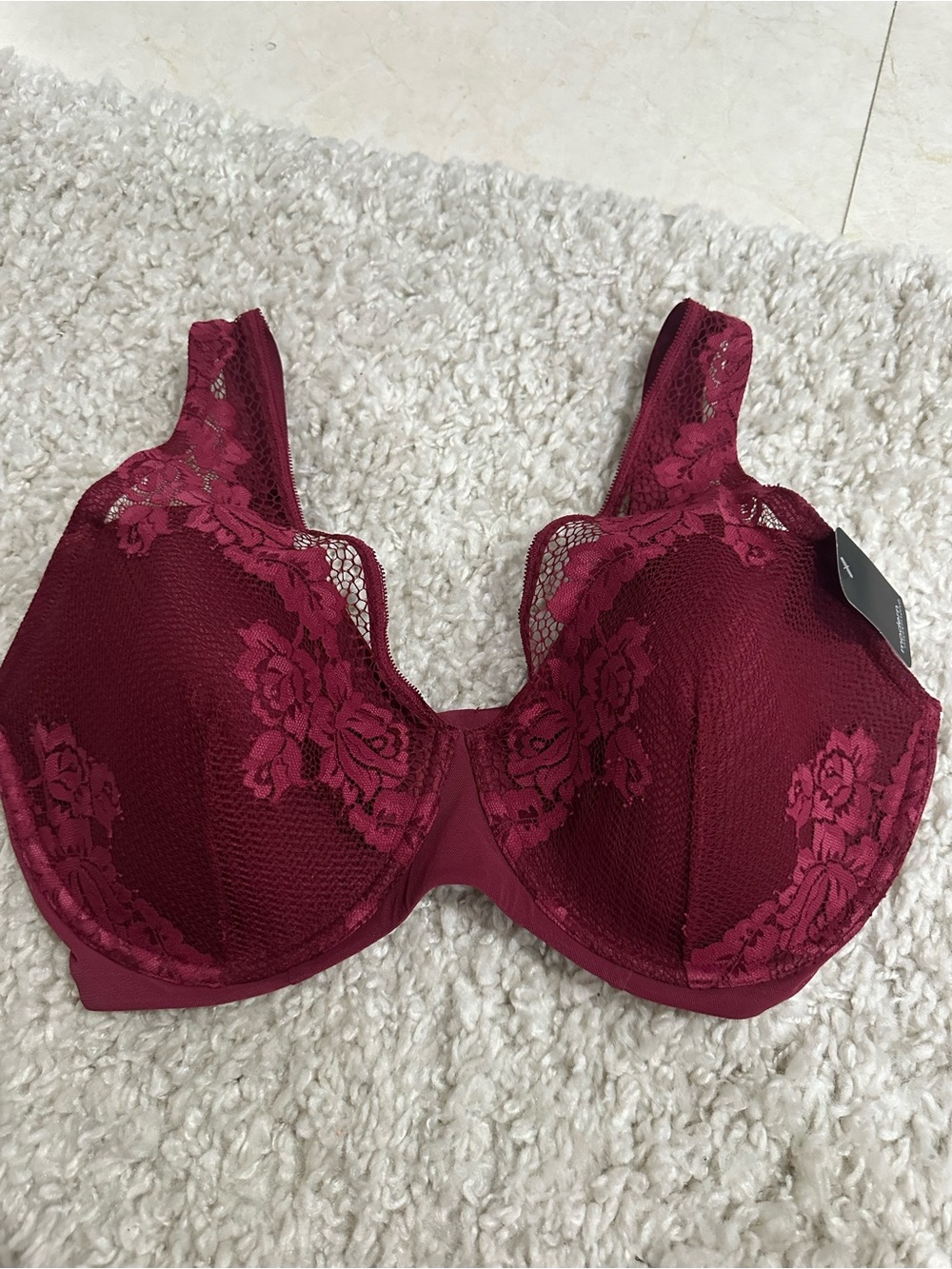 NWT Lace Underwire Bra in Deep Burgundy - Comfortable Support Size 36DDD